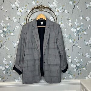A New Day Gray and White Plaid Oversized Blazer - Size Large